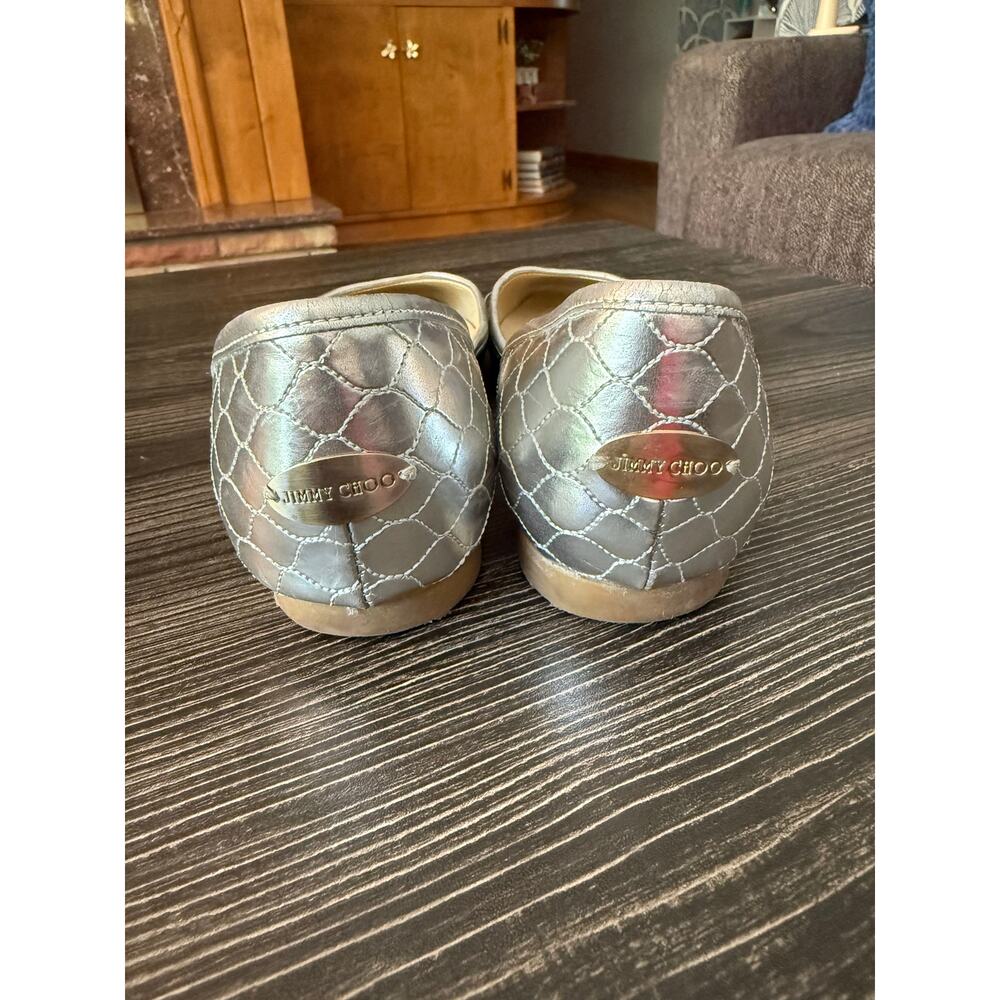Jimmy Choo Marisa Silver Metallic Quilted Leather D’Orsay Flats Sz. 36.5 - Picture 7 of 8